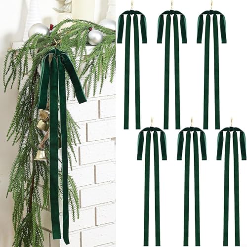 Advokingtap 6-teiliges dekoratives Schleifen-Ornament-Set, Weihnachtsbaumkranz, Polyester, Hängedekoration (grün) von Advokingtap