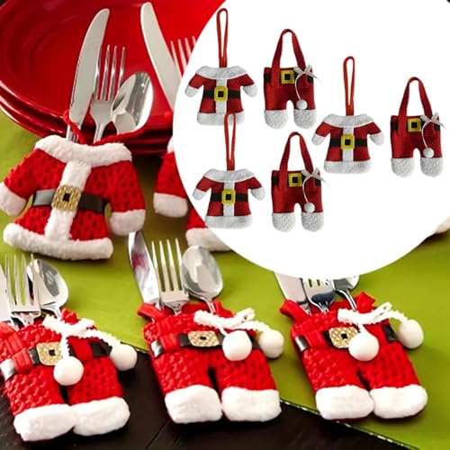 Advokingtap 6 x Besteckhalter mit Weihnachtsmann-Anzug-Design, Geschirrtaschen für festliche Feiertags-Ess-Dekoration von Advokingtap