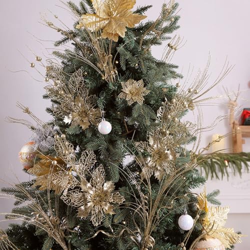 Advokingtap 9 rote Weihnachtsspieße, 39–48 cm, Kunststoff-Stiele für Baumkranz, Tafelaufsatz, Urlaubsdekoration (Gold) von Advokingtap