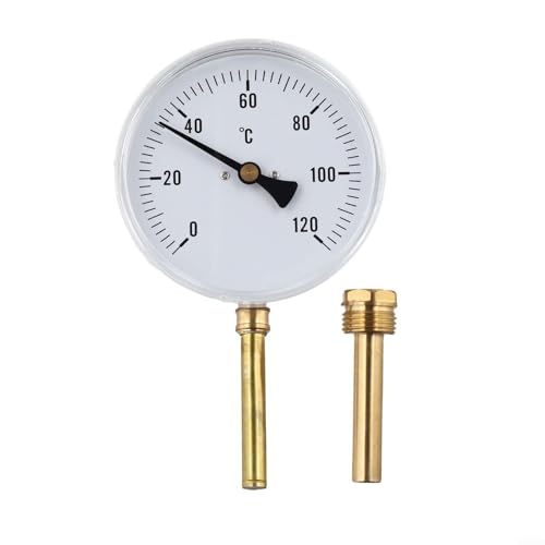 Advokingtap Wassertemperaturmessgerät Bimetall Thermometer, Thermometer mit Kupfermantel 1/5.1 cm Axialer Schraubpuffer Kesselheizung 0-120°C von Advokingtap