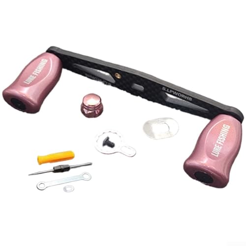 Ersatz-Angelrolle, Wipparm, Griff, 8, 5 mm, verlängert, gerade Kohlefaser, für DAIWA und ABU Casting Rollen, inkl. Verriegelungsplatte und Werkzeug-Set (linke Hand, rosa) von Advokingtap