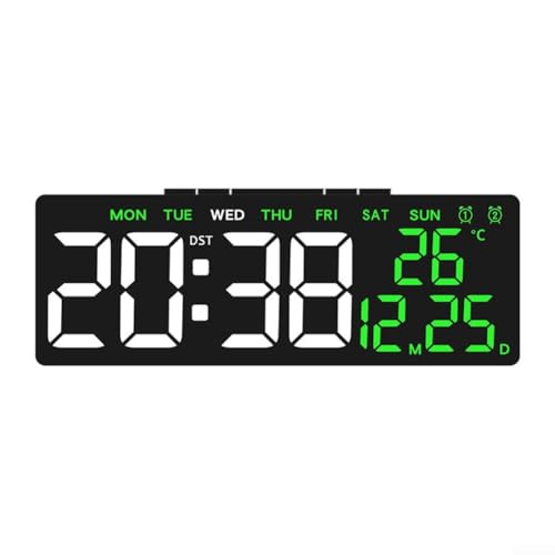 LED-Wecker mit USB-Power-Option mit Dual-Alarmen und umfassender Anzeige von Uhrzeit und Datum (grün) von Advokingtap