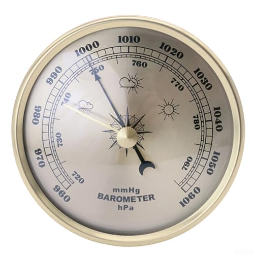 Mechanisches Barometer mit Metallrahmen und Uhr, kombiniert Wetterüberwachung und Zeitmessung für Wohnumgebungen (130 mm) von Advokingtap