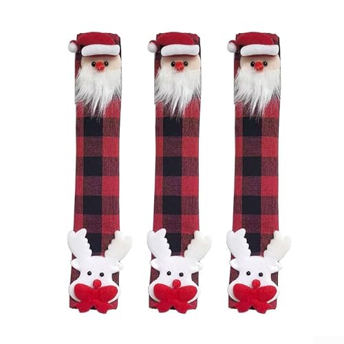 Set Kühlschrankgriffabdeckungen mit weihnachtlichen 3D-Figuren von Weihnachtsmann und Elch aus Vliesstoff zum Schutz der Gerätegriffe vor Schmutz (C) von Advokingtap