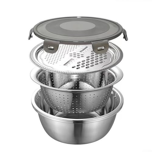 Streamlined Food Prep 4 Stück Edelstahl-Rührschüsseln mit integriertem Reibedeckel von Advokingtap