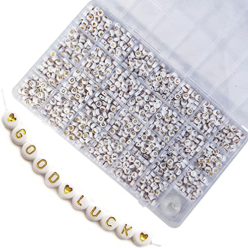 GxAdwzy Buchstabenperlen Zum Auffädeln Buchstaben A-Z Gold Rund 7x4mm 1400 Stück und Herz perlen für Armbänder Schmuck Basteln von Adwzy