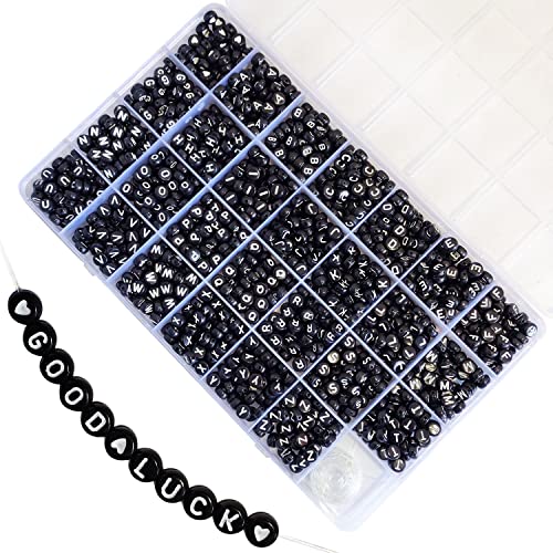 Adwzy 1400 Stück Buchstabenperlen Schwarz Spacer Perlen 7x4mm Buchstaben A-Z und Herz perlen für Armbänder Schmuck Basteln Adwzy 1400 Stück Buchstabenperlen Schwarz Spacer Perlen 7x4mm Buchstaben A-Z und Herz perlen für Armbänder Schmuck Basteln von Adwzy