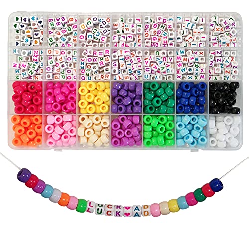 Gxadwzy 770 Stück Pony Perlen Buchstabenperlen A-Z Würfelperlen und Herzform Perlen für Name Armbänder Schmuckherstellung (Mehrfarbig) von Adwzy