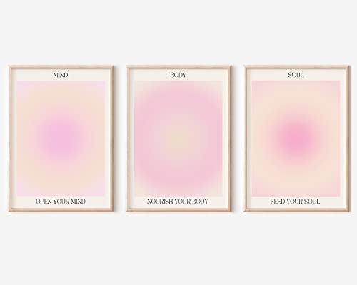 Adyggefy 3 Stück rosa Farbverlauf Aura Spirituelle Leinwand Wandkunst Trippy Positive Affirmationen Zimmer Ästhetische Poster Minimalistische Open Mind Body Soul Energie Zitate Drucke Gemälde 30,5 x von Adyggefy