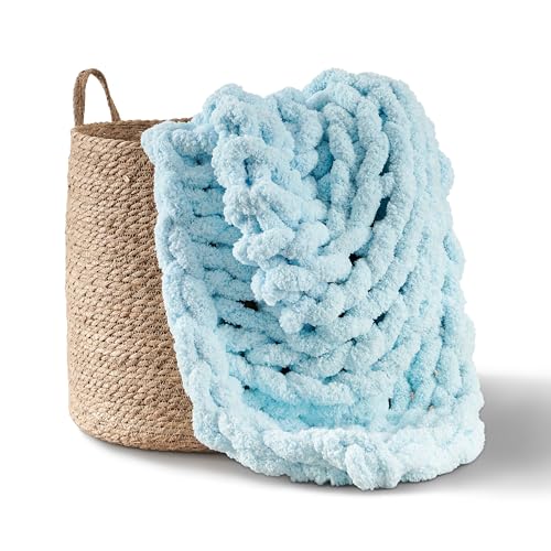 Adyrescia Grobstrickdecke, Überwurf, 100 % handgestrickt mit Jumbo-Chenille-Garn, 127 x 152,4 cm, Hellblau Adyrescia Grobstrickdecke, Überwurf, 100 % handgestrickt mit Jumbo-Chenille-Garn, 127 x 152,4 cm, Hellblau von Adyrescia