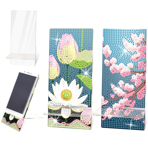 Aeadar Diamond Painting Stand für Phone, Diamant-Kunst-Spiegel aufwändig entworfene multifunktionale Diamant-Malerei-Kunst-Kit für Frauen und Diamant-Malerei-Enthusiasten. 2-Pack Lotus/Kirschblüte von Aeadar