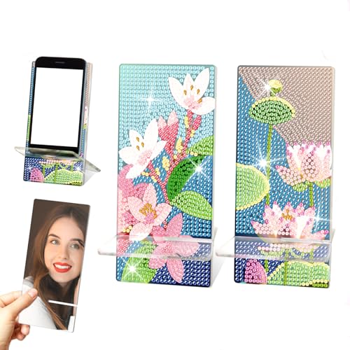 Aeadar Diamond Painting Stand für Phone, Diamant-Kunst-Spiegel aufwändig entworfene multifunktionale Diamant-Malerei-Kunst-Kit für Frauen und Diamant-Malerei-Enthusiasten. 2-Pack Lotus/Jasmin von Aeadar