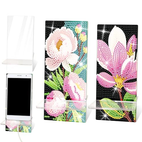 Aeadar Diamond Painting Stand für Phone, Diamant-Kunst-Spiegel multifunktionale Diamant-Malerei-Kunst-Kit für Frauen und Diamant-Malerei-Enthusiasten, 2 Pack Magnolie Pfingstrose von Aeadar