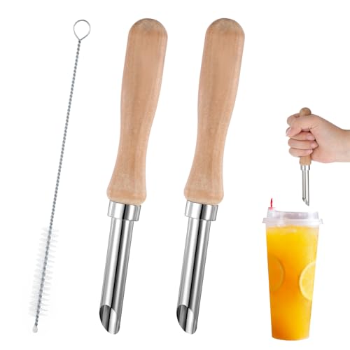 2 Stück Strohstanzer für Kunststoffdeckel, Limonadenbecher, Edelstahl-Strohhalm-Lochstanzer für Kunststoffdeckel mit Holzgriff, Stanzwerkzeuge für Limonadenständer 2 Stück Strohstanzer für Kunststoffdeckel, Limonadenbecher, Edelstahl-Strohhalm-Lochstanzer für Kunststoffdeckel mit Holzgriff, Stanzwerkzeuge für Limonadenständer von Aeaocvo