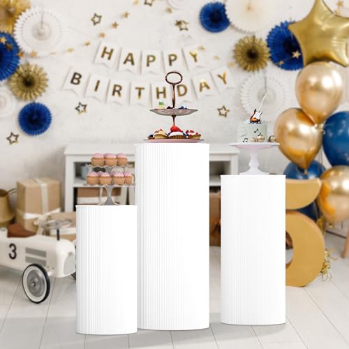 3PCS Metal Display Pedestal Stand for Party White Zylinder Pedestal Stands Pillars for Parties Wedding Square Plinths Birthday Baby Shower Sculpture Display Dessert Stand Event Decoration von AeasyG