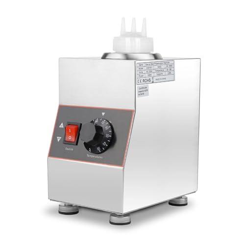 Kommerzieller Elektrischer Soßenwärmer, Edelstahl Schokoladenwärmer mit 1 Spenderflasche 650 ml, Einstellbare Temperatur 30–85 °C und Trocken oder Wasserbad Erwärmung Betriebsmodi von AeasyG