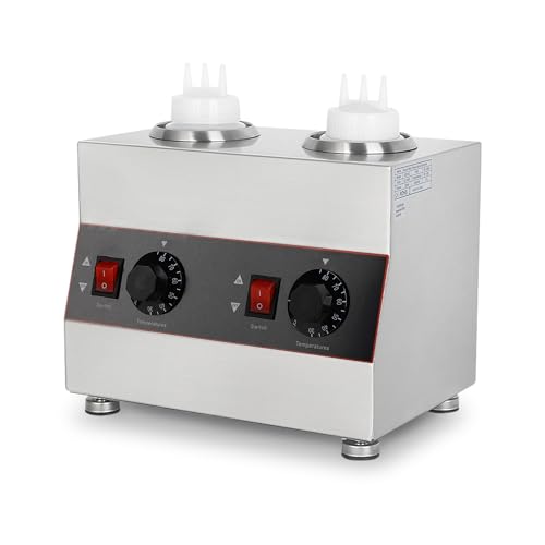 Kommerzieller Elektrischer Soßenwärmer, Edelstahl Schokoladenwärmer mit 2 Spenderflasche 650 ml, Einstellbare Temperatur 30–85 °C und Trocken oder Wasserbad Erwärmung Betriebsmodi von AeasyG