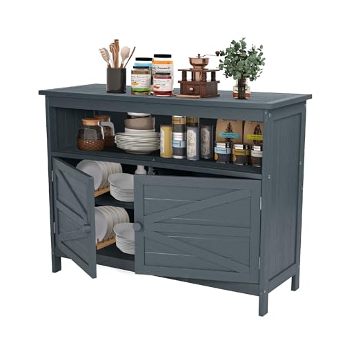 Wasserfester Beistelltisch aus HDPE mit Doppel-, Outdoor-Sideboard mit Ablage, dekoratives Esszimmer-Sideboard, wetterfester Lagerschrank für den Außenbereich, Hinterhof, Terrasse von AeasyG