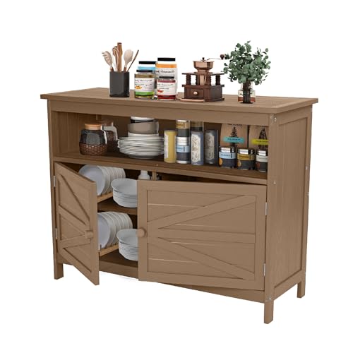 Wasserfester Beistelltisch aus HDPE mit Doppel-, Outdoor-Sideboard mit Ablage, dekoratives Esszimmer-Sideboard, wetterfester Lagerschrank für den Außenbereich, Hinterhof, Terrasse von AeasyG