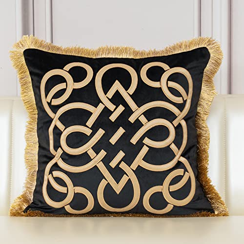 Aeckself 45,7 x 45,7 cm Luxus-Kissen mit Quasten, quadratisch, Lederkette, Samt-Überwurf, Kissenbezug für Sofa, Schlafzimmer, Wohnzimmer, Auto, Schwarz / Gold Aeckself 45,7 x 45,7 cm Luxus-Kissen mit Quasten, quadratisch, Lederkette, Samt-Überwurf, Kissenbezug für Sofa, Schlafzimmer, Wohnzimmer, Auto, Schwarz / Gold von Aeckself