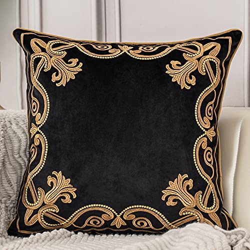 Aeckself 50 x 50 cm europäischer Kissenbezug, luxuriöser Samt, dekorativ, Bestickt, Blumenmuster, Kissenbezug für Sofa, Stuhl, Schlafzimmer, Wohnzimmer, Schwarz und Gold, 50 x 50 cm Aeckself 50 x 50 cm europäischer Kissenbezug, luxuriöser Samt, dekorativ, Bestickt, Blumenmuster, Kissenbezug für Sofa, Stuhl, Schlafzimmer, Wohnzimmer, Schwarz und Gold, 50 x 50 cm von Aeckself