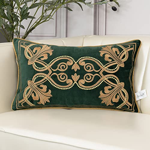 Aeckself Luxuriöser, europäischer Samt-Kissenbezug, Lendenkissen-Größe, bestickt, oval, dekorativer Kissenbezug mit Blumen, Couch, Schlafzimmer, Wohnzimmer, 30,5 x 50,8 cm, Dunkles Smaragdgrün/Gold Aeckself Luxuriöser, europäischer Samt-Kissenbezug, Lendenkissen-Größe, bestickt, oval, dekorativer Kissenbezug mit Blumen, Couch, Schlafzimmer, Wohnzimmer, 30,5 x 50,8 cm, Dunkles Smaragdgrün/Gold von Aeckself