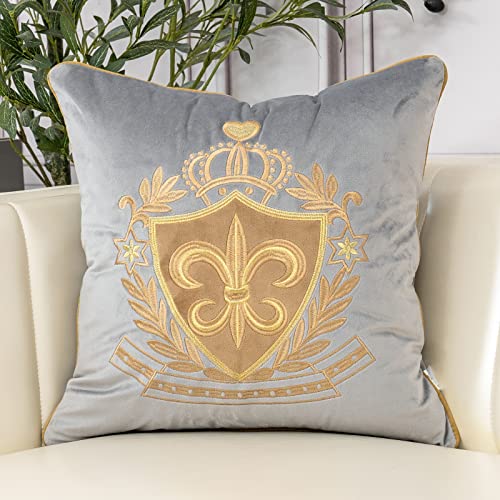 Aeckself Luxuriöser Samt-Kissenbezug, bestickt, europäische Krone, Heimdekoration, für Couch, Schlafzimmer, Wohnzimmer, 50,8 x 50,8 cm, Grau Aeckself Luxuriöser Samt-Kissenbezug, bestickt, europäische Krone, Heimdekoration, für Couch, Schlafzimmer, Wohnzimmer, 50,8 x 50,8 cm, Grau von Aeckself