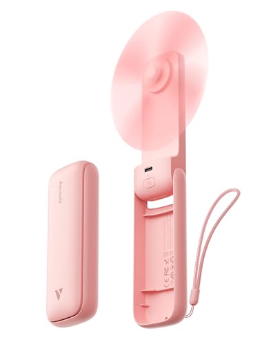 Aecooly Schlanker tragbarer Ventilator, dünner Handventilator, per USB wiederaufladbar, Mini-Personal [maximale Kühlzeit 24 Stunden], batteriebetrieben, kleine faltbare Tasche – Rosa von Aecooly