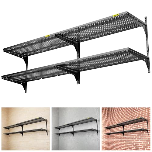 Aecxm Garagenregal, 2 Etagen, 0,4 x 0,9 m, Wandmontage, 227 kg Tragkraft, 39,6 x 91,4 cm pro Regal, Kassette, verstellbare schwebende Regale, schwarz, 2 Stück von Aecxm