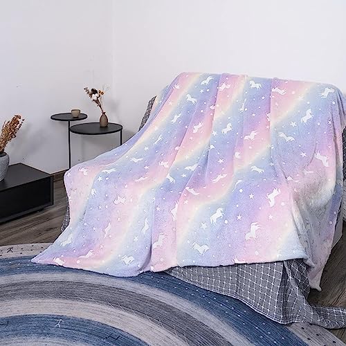 Kuscheldecke für Kinder, Weißes Pferd Glow in The Dark Kuscheldecke für Bett, Super Fleecedecke, Weiche Flauschig Plüsch graue Decke für Mädchen Jungen, Warme Geschenke für Geburtstag von Aedcbaide