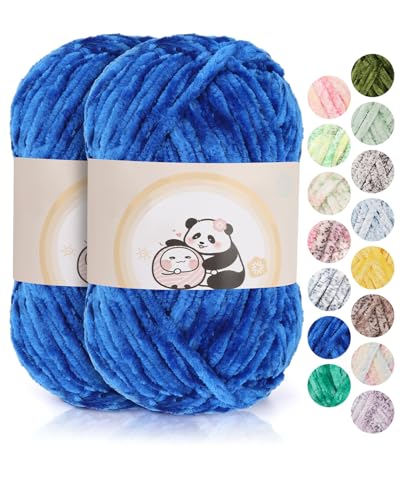 Aeelike 200g Chenille Garn zum Stricken, Weich Chunky Chenille Fluffy Yarn, Flauschige Samt Velvet Chenille Wolle zum Häkeln, Warme Plüschwolle für Mützen, Schals, Decken, Saphirblau Aeelike 200g Chenille Garn zum Stricken, Weich Chunky Chenille Fluffy Yarn, Flauschige Samt Velvet Chenille Wolle zum Häkeln, Warme Plüschwolle für Mützen, Schals, Decken, Saphirblau von Aeelike