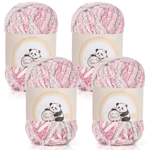 Aeelike 400g Chenille Dicke Wolle zum Handstricken, Weich Chunky Chenille Fluffy Strickgarn, Flauschige Samt Velvet Chenille Garn zum Häkeln, Warme Plüschwolle für Mützen, Schals, Decken, Rose Pink Aeelike 400g Chenille Dicke Wolle zum Handstricken, Weich Chunky Chenille Fluffy Strickgarn, Flauschige Samt Velvet Chenille Garn zum Häkeln, Warme Plüschwolle für Mützen, Schals, Decken, Rose Pink von Aeelike