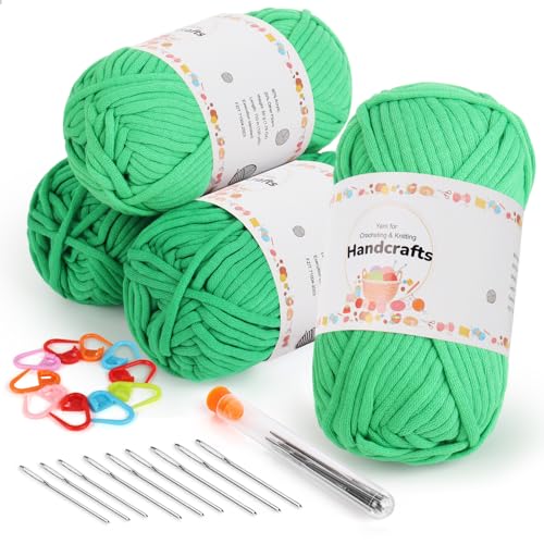 Aeelike 4X50g Dickes Garn Baumwolle zum Häkeln, Chunky Häkelwolle für Anfänger, Kein Geteiltes Häkeln Wolle, Schlauchgarn mit gut Sichtbaren Maschen, Weihnachtsgrün Aeelike 4X50g Dickes Garn Baumwolle zum Häkeln, Chunky Häkelwolle für Anfänger, Kein Geteiltes Häkeln Wolle, Schlauchgarn mit gut Sichtbaren Maschen, Weihnachtsgrün von Aeelike