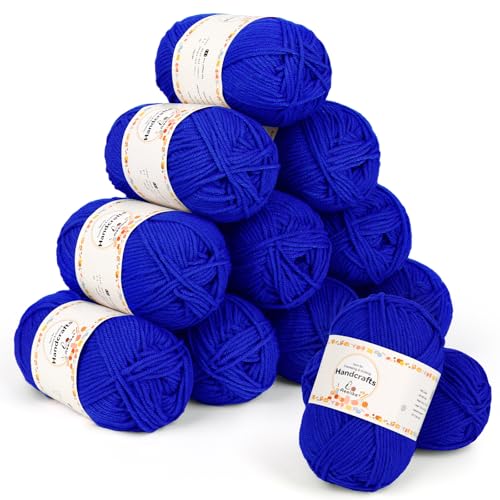 Aeelike 600g(12x50g) Wolle zum Stricken aus Acryl, 5Ply Acrylic Baumwolle zum Häkeln, Cotton Yarn Wolle Bunt Set für Anfänger, Erfahrene Stricker, Jewel Blue von Aeelike