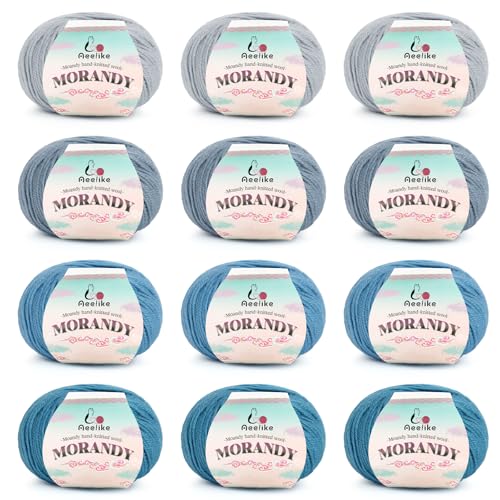 Aeelike 600g(12x50g) Schurwolle (Merino) Wolle zum Stricken, Super Warm Häkelwolle Garn zum Häkeln, Ultraweiche Handstrickgarn, Strickwolle Set für Anfänger, Erfahrene Häkeler, Blau Aeelike 600g(12x50g) Schurwolle (Merino) Wolle zum Stricken, Super Warm Häkelwolle Garn zum Häkeln, Ultraweiche Handstrickgarn, Strickwolle Set für Anfänger, Erfahrene Häkeler, Blau von Aeelike