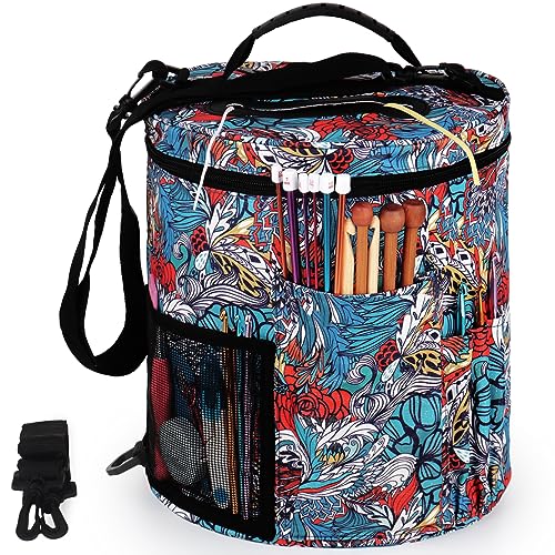 Aeelike Stricktasche mit Schultergurt, Tragbar Häkeltasche für Unterwegs, Dauerhaft Oxford-Stoff Handarbeitstasche für Stricken, Aufbewahrungstasche für Wolle, Häkel Zubehör, Stricknadeln Aufbewahrung von Aeelike