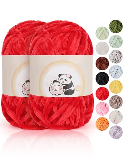 Aeelike Chenille Wolle, 2 x 100 g, Superweichem Häkelgarn für Handweben, Rot Aeelike Chenille Wolle, 2 x 100 g, Superweichem Häkelgarn für Handweben, Rot von Aeelike
