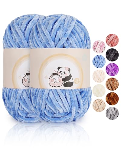 Aeelike 200g Chenille Babywolle zum Stricken, Weich Chunky Chenille Fluffy Yarn, Flauschige Samt Velvet Chenille Wolle zum Häkeln, Warme Plüschwolle für Mützen, Schals, Decken, Himmelblau Aeelike 200g Chenille Babywolle zum Stricken, Weich Chunky Chenille Fluffy Yarn, Flauschige Samt Velvet Chenille Wolle zum Häkeln, Warme Plüschwolle für Mützen, Schals, Decken, Himmelblau von Aeelike