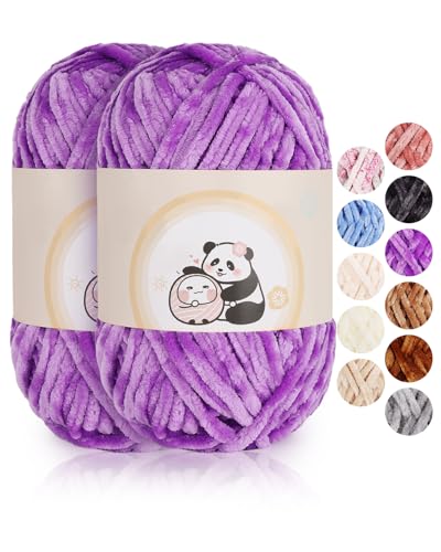 Aeelike 200g Chenille Babywolle zum Stricken, Weich Chunky Chenille Fluffy Yarn, Flauschige Samt Velvet Chenille Wolle zum Häkeln, Warme Plüschwolle für Mützen, Schals, Decken, Violett Aeelike 200g Chenille Babywolle zum Stricken, Weich Chunky Chenille Fluffy Yarn, Flauschige Samt Velvet Chenille Wolle zum Häkeln, Warme Plüschwolle für Mützen, Schals, Decken, Violett von Aeelike