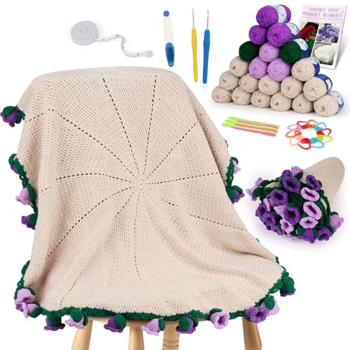 Aeelike Decke Häkelset für Anfänger, Häkelset Blumenstrauß Decke, Weich Handgefertigtes Faltbares Häkelstrauß, Häkeln Set Babydecke Geeignet für Geburtstag, Heimdekoration, Maiglöckchen von Aeelike