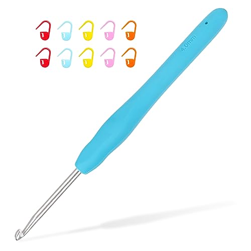 Aeelike Ergonomische Häkelnadel 4,0 mm mit 10 Maschenmarkierer, 14,5cm Extra Lang Häkelnadel Set mit Weichem Griff Für Arthritische Hände, Bequeme Und langlebige Häkelnadeln Für Anfänger Und Profis von Aeelike