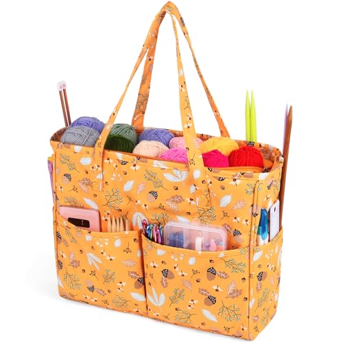 Aeelike Häkeltasche Garn Organizer Tasche für Unterwegs, Tragbare Aufbewahrungstasche für Wolle, Häkelnadel, Zubehör, Stricknadeln Aufbewahrung, 35,5 x 30 x 12,5cm Handarbeitstasche für Stricken, Gelb Aeelike Häkeltasche Garn Organizer Tasche für Unterwegs, Tragbare Aufbewahrungstasche für Wolle, Häkelnadel, Zubehör, Stricknadeln Aufbewahrung, 35,5 x 30 x 12,5cm Handarbeitstasche für Stricken, Gelb von Aeelike