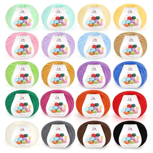 Aeelike Häkelgarn Set 1000g - 20x50g 4-lagiges Baumwollgarn zum Häkeln - 55% Milchbaumwolle 45% Acryl - Mehrfarbiges Doppelstrickgarn Acrylwolle zum Stricken Häkeln und DIY Handwerk von Aeelike