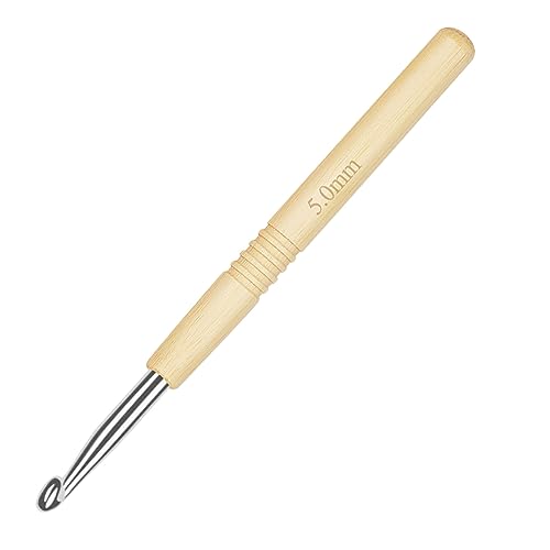 Aeelike Häkelnadeln Bambus 5,0 mm, Ergonomische Häkelnadel Bambusgriff für Arthritische Hände, Robuste Häkelnadeln Set Crochet Hook, Glatte Aluminium-Häckelnadel für Anfänger, Erwachsene, Kinder von Aeelike