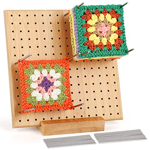 Aeelike Handcrafted Wooden Blocking Board Häkeln, Sperrbrett Für Granny Square, Superstabil Sperrbrett Häkeln Holz für Häkel- und Strickprojekte, Full Kit with 20 Edelstahl-Stabstiften, 1 Stand(20 cm) von Aeelike