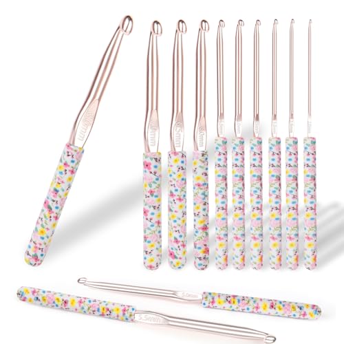 Aeelike Rosa Blumen Häkelnadel Ergonomisch Set 15 cm Lang, 2,0-8 mm Häkelnadeln Set aus Aluminium für Anfänger, Profis, Ergonomische Häkelnadel Häkelset mit Rose Gold Häkelkopf für Arthritische Hände von Aeelike