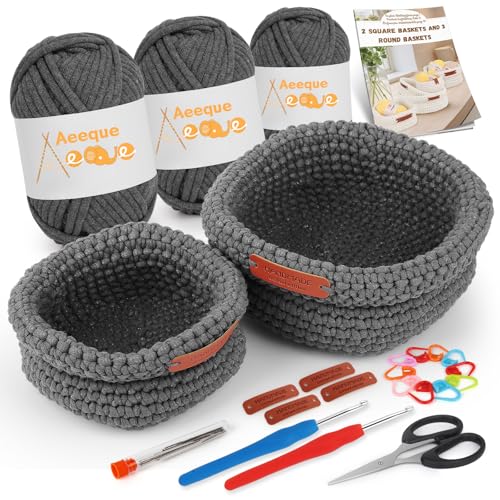 Aeeque Häkelset für Anfänger, 2pcs Körbe Häkeln Set, Quadratischer Häkelkörbe Häkel Set, Textilgarn zum Häkeln Tasche, Komplett Häckel Kit mit Zubehör, Grau Aeeque Häkelset für Anfänger, 2pcs Körbe Häkeln Set, Quadratischer Häkelkörbe Häkel Set, Textilgarn zum Häkeln Tasche, Komplett Häckel Kit mit Zubehör, Grau von Aeeque