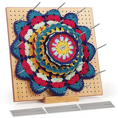 Aeeque Große Sperrbrett für Granny Square, Granny Square Spanner Sperrbrett Häkeln, Bambus Blocking Board Häkeln, Multifunktional Blockierbrett mit 30 pcs Edelstahl-Stabstiften (29 cm x 29cm) von Aeeque