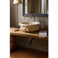 Handgefertigtes Travertin-Waschbecken - Rundes Steinbecken Mit 14-Zoll-Durchmesser Anpassbares Badezimmergefäß Aus Naturstein Moderne Rustikale Handgefertigtes Travertin-Waschbecken - Rundes Steinbecken Mit 14-Zoll-Durchmesser Anpassbares Badezimmergefäß Aus Naturstein Moderne Rustikale von Aegeanmarble