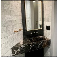 Nero Marquina Marmor Waschbecken, Wandmontage Spezialanfertigung Handgeschnitztes Schwarzes Waschbecken von Aegeanmarble